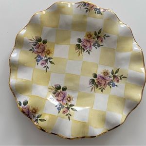 MacKenzie Childs RARE Honeymoon Yellow 9inch Plate Ruffled Gold Edges